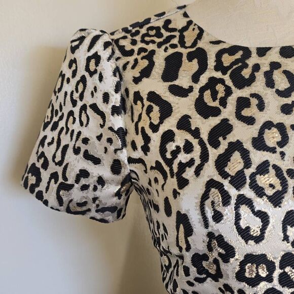 Rachel Parcell Ivory/Gold Metallic Cheetah Print Jewrl Neck Dress, NWOT, XS - Picture 8 of 11